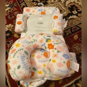 Llama Baby Blanket Travel Set with Floral Design